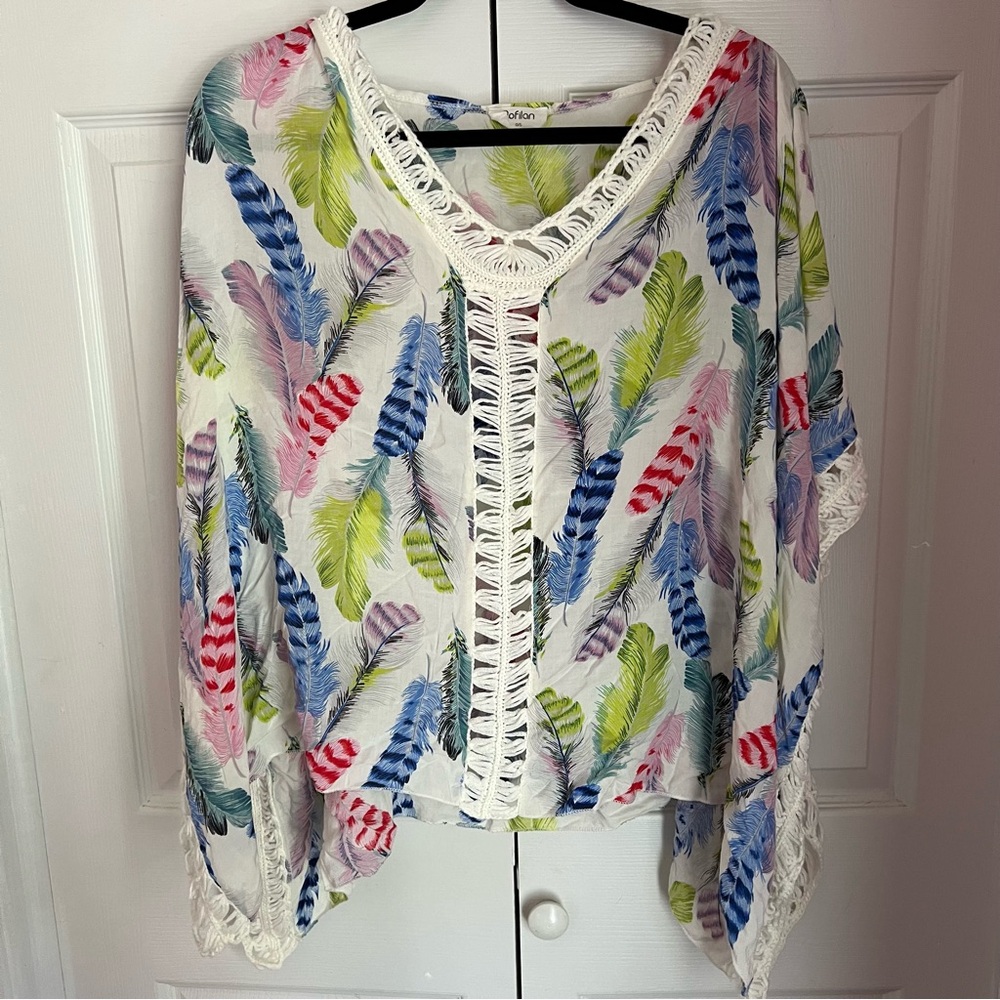 Feather Patterned Bathing Suit Coverup